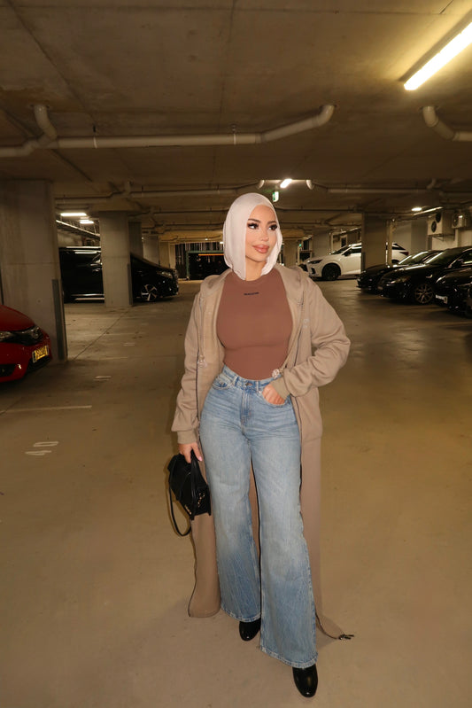 KK Long Line Fleece Jacket Taupe
