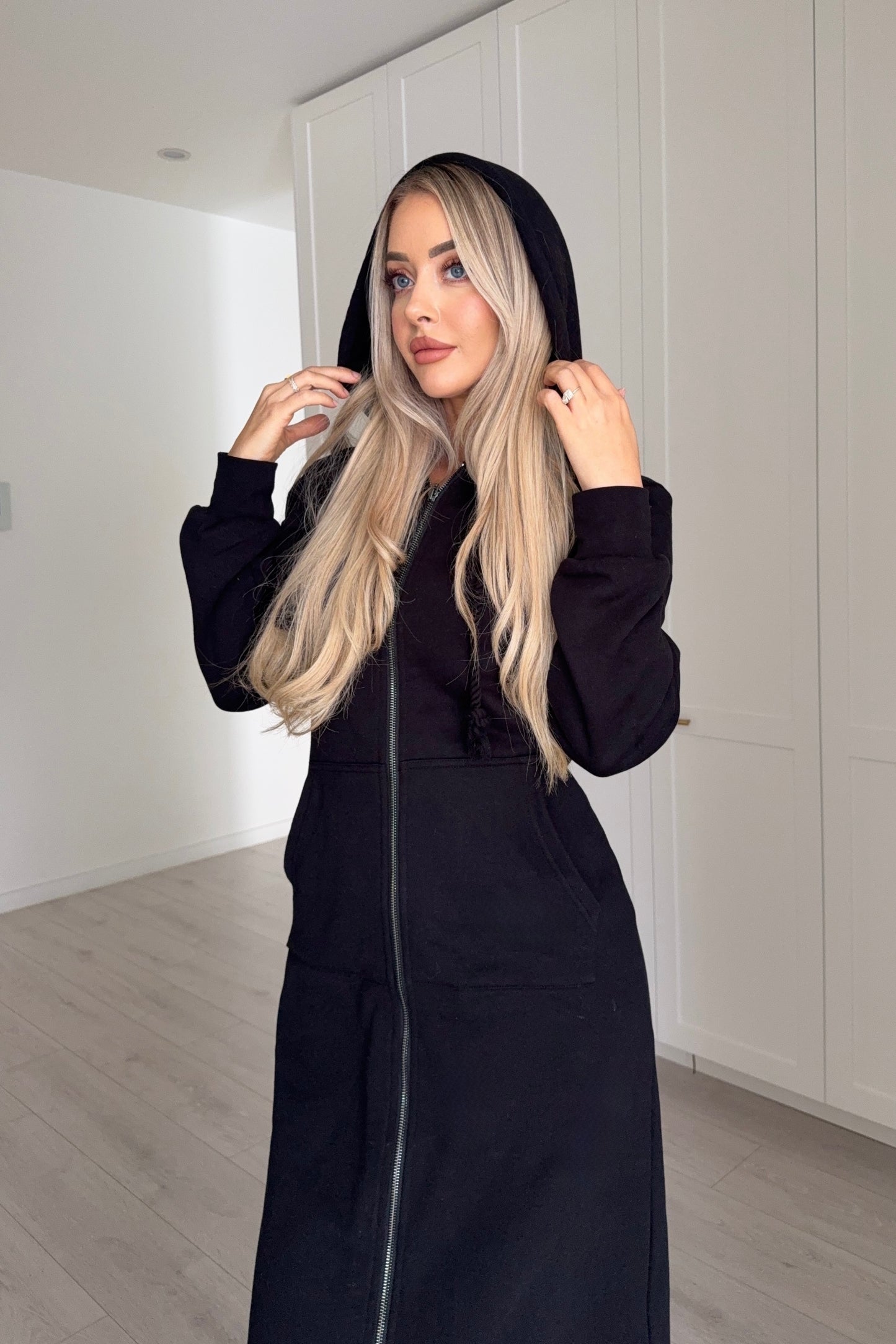KK Long Line Fleece Jacket  Black
