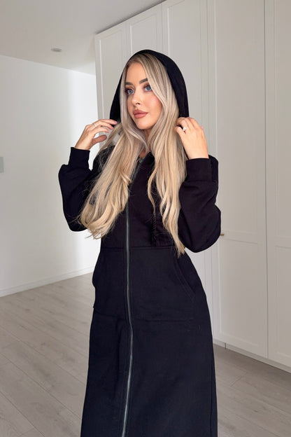 KK Long Line Fleece Jacket  Black