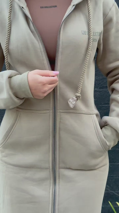 KK Long Line Fleece Jacket Taupe